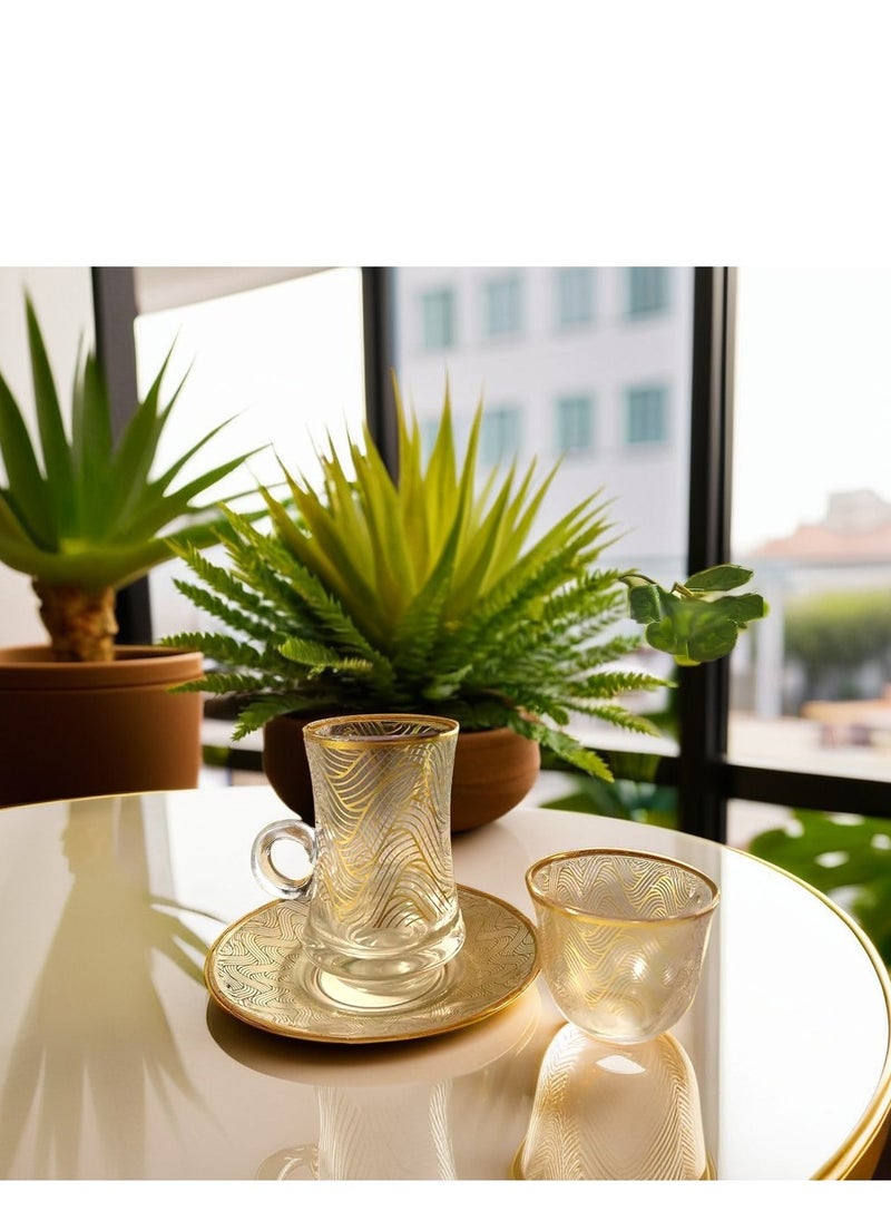Glass Coffee Set Cups and plates Gold
