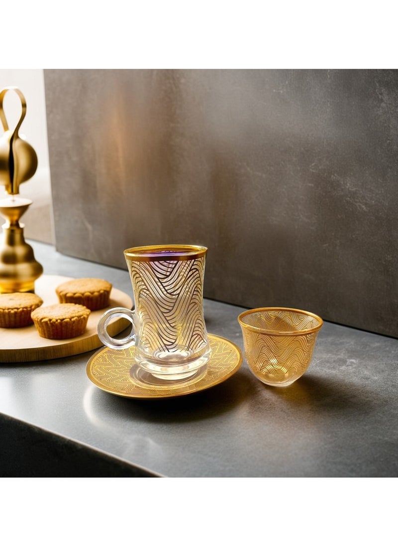 Glass Coffee Set Cups and plates Gold