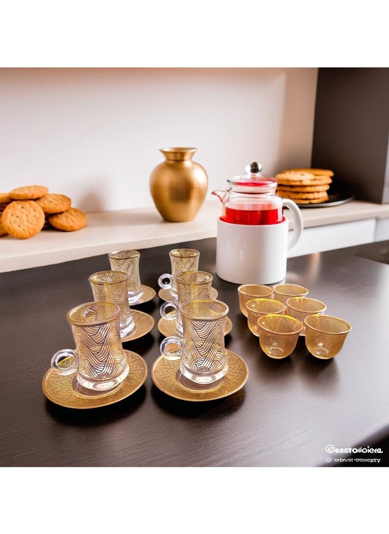 Glass Coffee Set Cups and plates Gold