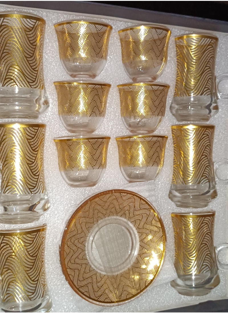 Glass Coffee Set Cups and plates Gold