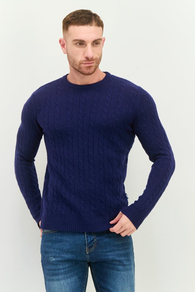 GAS سويت شيرت محبوك برقبة مضلعة للرجال، كحلي - Image 1