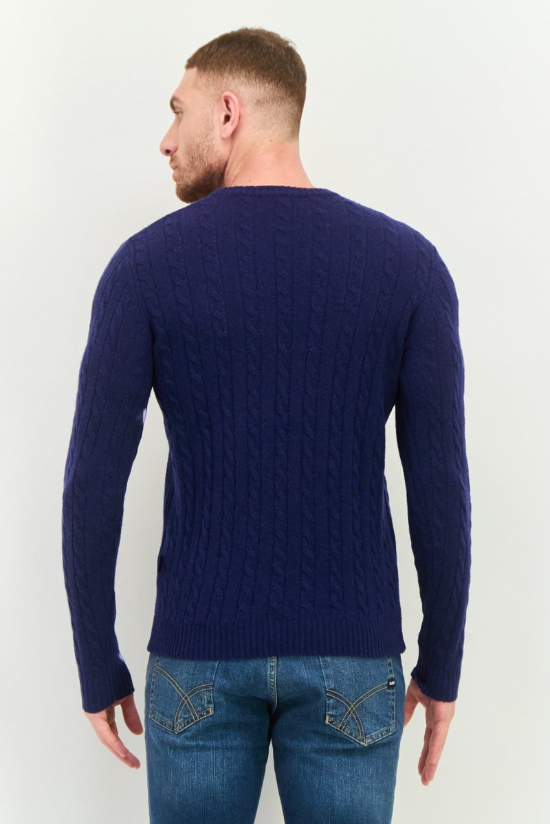 GAS سويت شيرت محبوك برقبة مضلعة للرجال، كحلي - Image 3