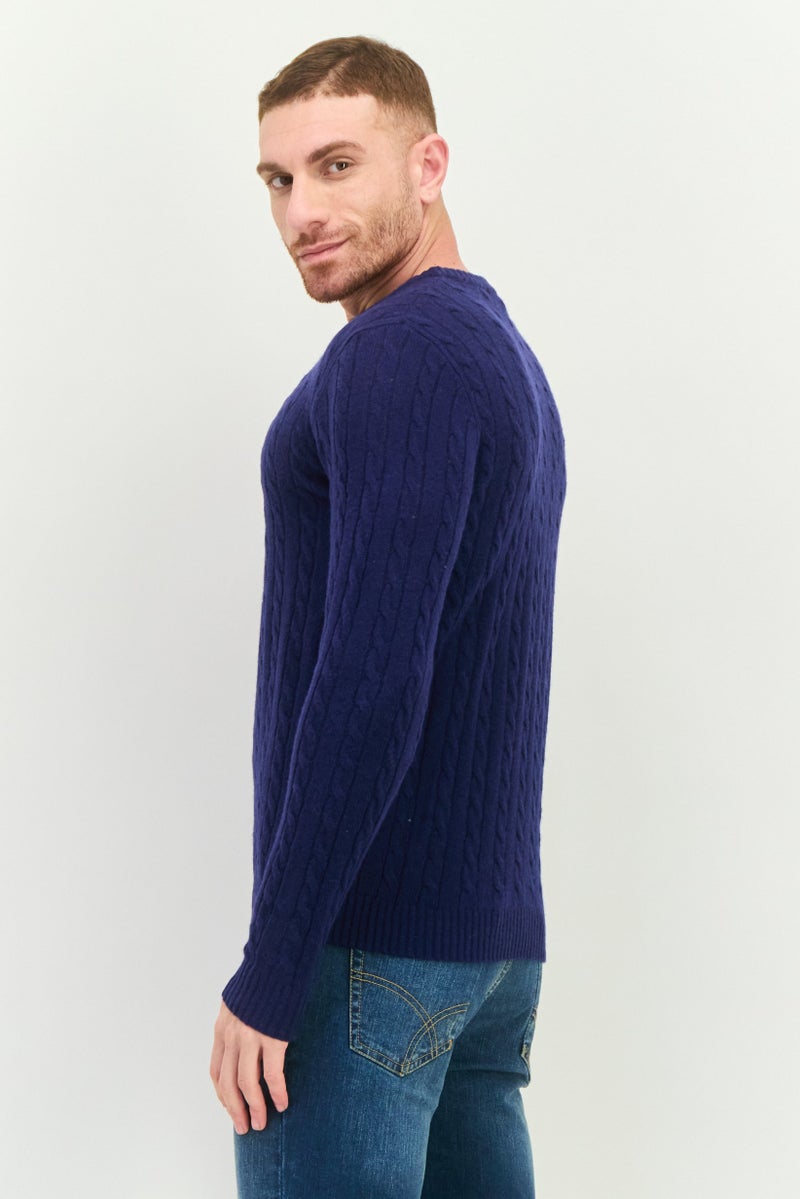 GAS سويت شيرت محبوك برقبة مضلعة للرجال، كحلي - Image 2