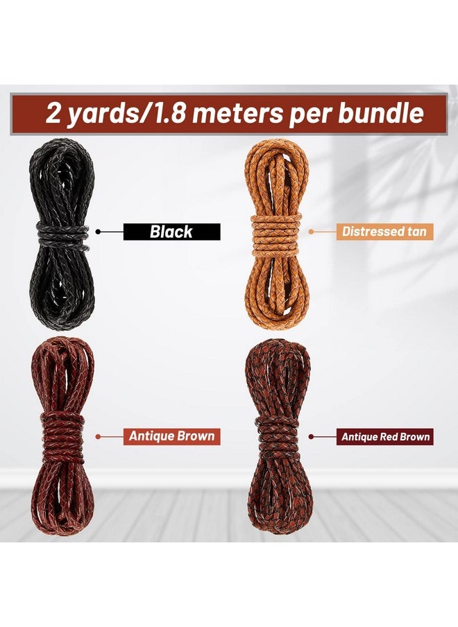 Saintrygo Saintrygo 8yd Braided Leather Cord Antique Genuine Leather Strap Folded Bolo Tie Cord Rope Lace for Necklace Bracelet Pendent Jewelry Making Beading Braiding (Black, Brown,tan, Reddish Brown,3 mm)  - Image 3