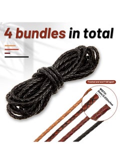 Saintrygo Saintrygo 8yd Braided Leather Cord Antique Genuine Leather Strap Folded Bolo Tie Cord Rope Lace for Necklace Bracelet Pendent Jewelry Making Beading Braiding (Black, Brown,tan, Reddish Brown,3 mm)  - Image 2