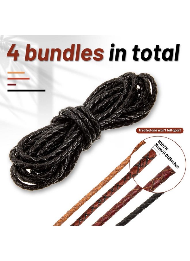 Saintrygo Saintrygo 8yd Braided Leather Cord Antique Genuine Leather Strap Folded Bolo Tie Cord Rope Lace for Necklace Bracelet Pendent Jewelry Making Beading Braiding (Black, Brown,tan, Reddish Brown,3 mm)  - Image 2