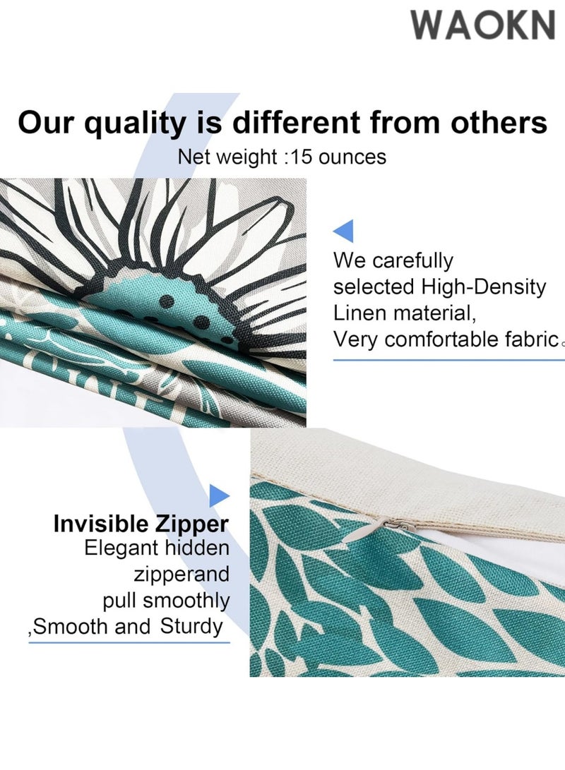 دبليو أيه أو كي أن أغطية وسائد مزخرفة من الكتان باللون الأزرق المخضر مقاس 18 × 18، أغطية وسائد للأريكة أو السرير أو غرفة المعيشة، مجموعة من 4 قطع، أغطية وسائد خارجية، غطاء وسادة مربع بوهو، ديكور منزلي ريفي - Image 5