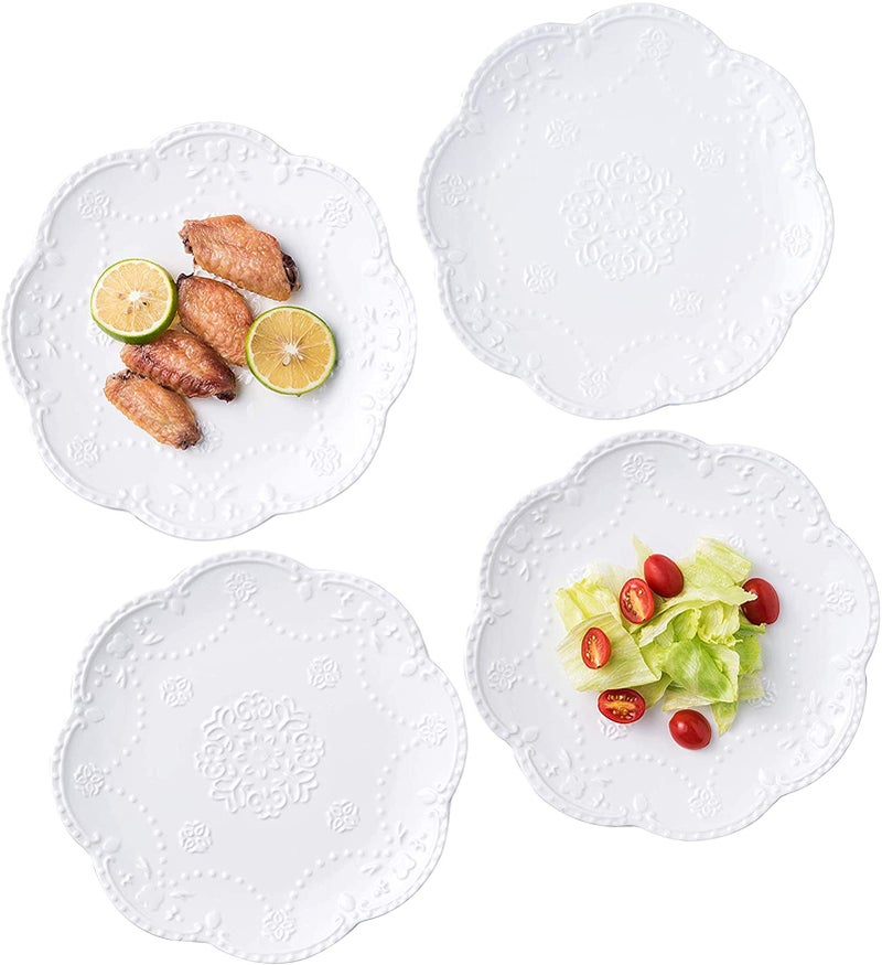 Eplze YBK Tech Elegant Round Embossed Lace Plates Porcelain Dessert Plates for Breakfast Afternoon Tea Set of 4 6 Inch