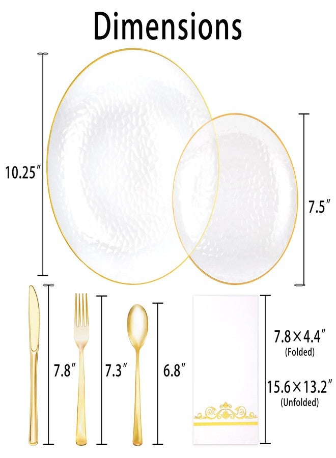 BONSINY 150 Pcs Plastic Dinnerware Set Disposable for 25 Guests - Clear Plates with Gold Trim, Fancy Plastic Plates for Party Wedding Birthday Halloween - Image 2