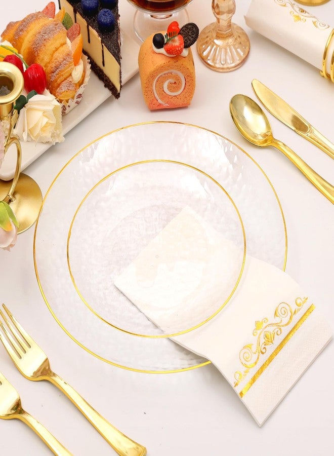 BONSINY 150 Pcs Plastic Dinnerware Set Disposable for 25 Guests - Clear Plates with Gold Trim, Fancy Plastic Plates for Party Wedding Birthday Halloween - Image 5