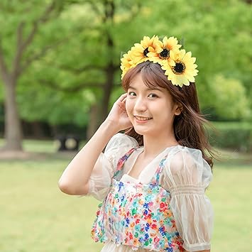 FOMIYES Sunflower Headband Flower Hair Hoop Women Floral Hair Band Hair Clips for Women Wedding Bridal Beach Hair Decoration - Image 3
