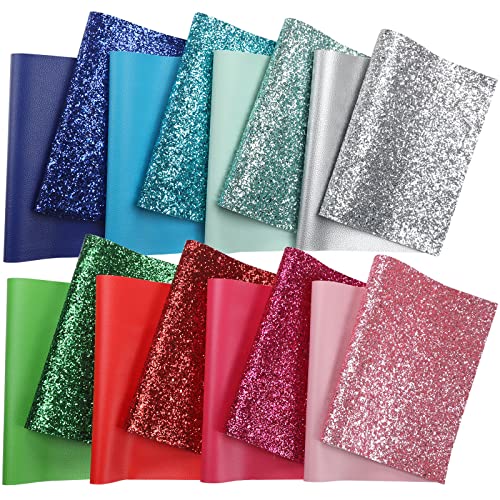 Picheng Texture Chunky Glitter Faux Leather Sheets: 8Pcs Mixed Chunky Glitter + 8Pcs Solid Grain Colors, 8.2x6 Inch A5 Mixed Bundle for DIY Craft Bows Earrings Making - Image 2