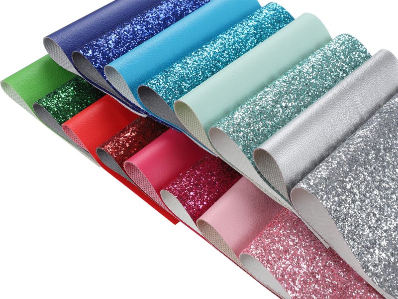 Picheng Texture Chunky Glitter Faux Leather Sheets: 8Pcs Mixed Chunky Glitter + 8Pcs Solid Grain Colors, 8.2x6 Inch A5 Mixed Bundle for DIY Craft Bows Earrings Making - Image 3