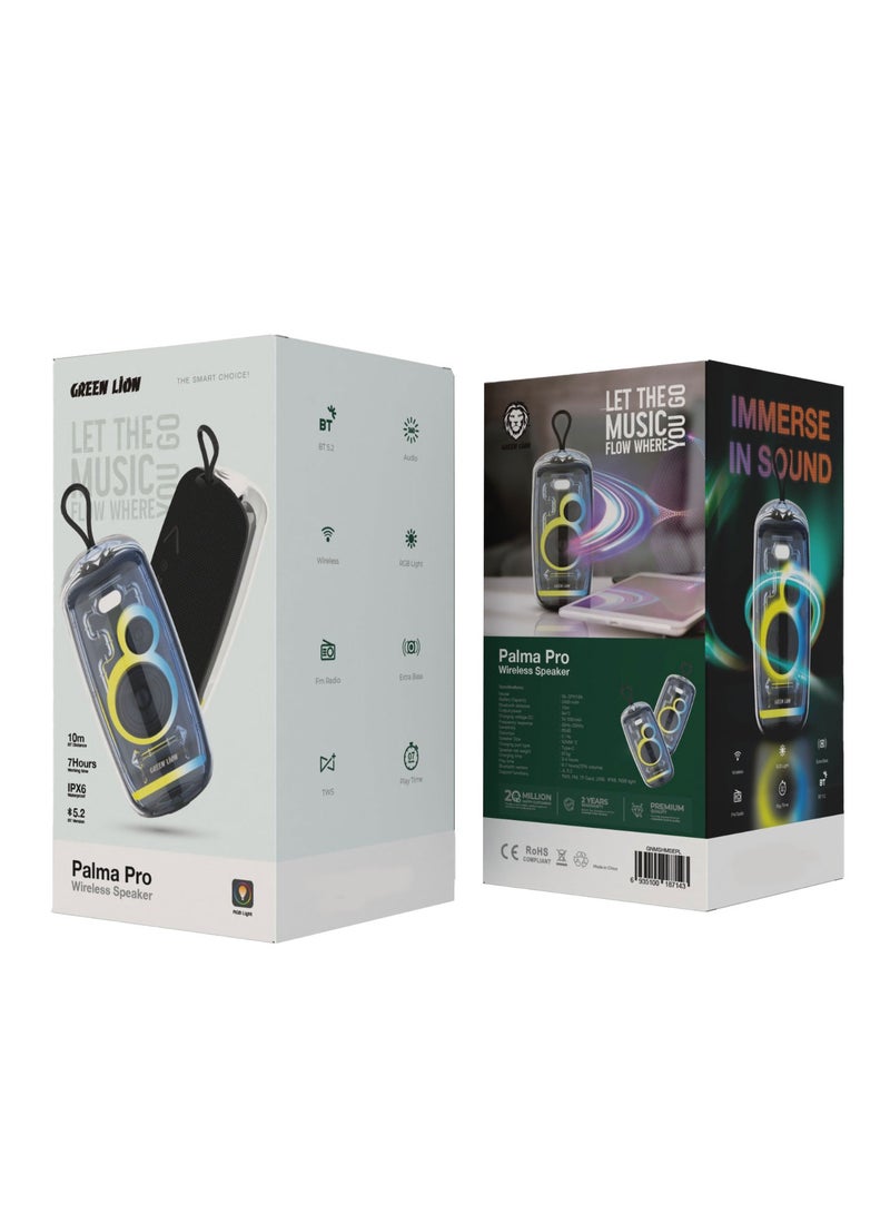 GREEN LION Palma Pro Wireless RGB Speaker / 10M Bluetooth Distance / 7 Hours Working Time / V5.2 Bluetooth / FM Radio / Extra Bass / TWS / TF Card / 2400mAh Battery Capacity / Type-C Charging Port - Black - Image 4