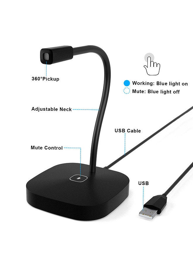 Generic - Desktop Computer Microphone USB Wired Microphone 360 Degrees Omnidirectional Condenser Mic Adjustable Neck with Mute Touch-Button Plug & Play for Computer PC Laptop Office Meeting Recording Games - Image 1