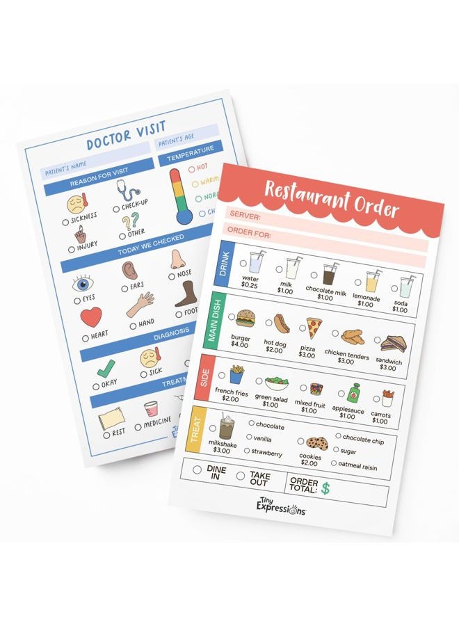 Tiny Expressions Kids Pretend Play Notepads – 40 Pages Boarding Pass & 40 Pages Classroom Report Card Notepad - Travel Booking Agent and Teacher Imaginative Role Play - Playtime Pads - Image 1