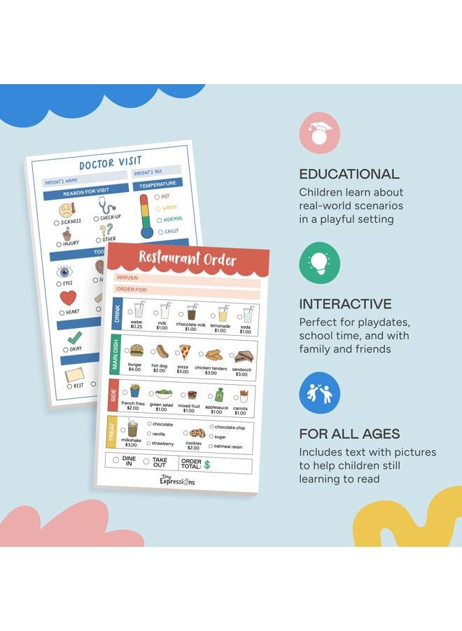 Tiny Expressions Kids Pretend Play Notepads – 40 Pages Boarding Pass & 40 Pages Classroom Report Card Notepad - Travel Booking Agent and Teacher Imaginative Role Play - Playtime Pads - Image 4