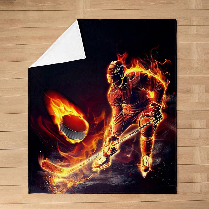 Feelyou Flame Hockey Player Fleece Throw Blanket for Bed Sofa Couch,Kids Winter Sports Event Fuzzy Blanket,All Season Hockey Punk Bed Blanket Room Decor Plush Blanket Hockey Stadium 40"x50" - Image 2