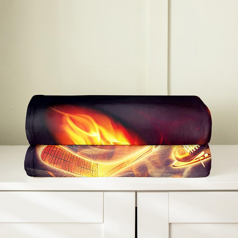 Feelyou Flame Hockey Player Fleece Throw Blanket for Bed Sofa Couch,Kids Winter Sports Event Fuzzy Blanket,All Season Hockey Punk Bed Blanket Room Decor Plush Blanket Hockey Stadium 40"x50" - Image 4