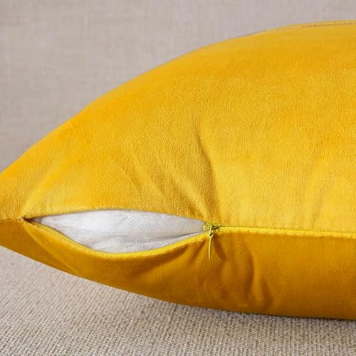 AEROHAVEN™ Set of 2 Premium Velvet with Gold Stripes Decorative Throw Pillow/Cushion Covers with Invisible Zipper - (24 x 24 Inch, Yellow) - Image 5