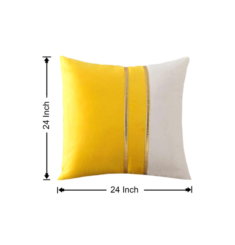 AEROHAVEN™ Set of 2 Premium Velvet with Gold Stripes Decorative Throw Pillow/Cushion Covers with Invisible Zipper - (24 x 24 Inch, Yellow) - Image 3
