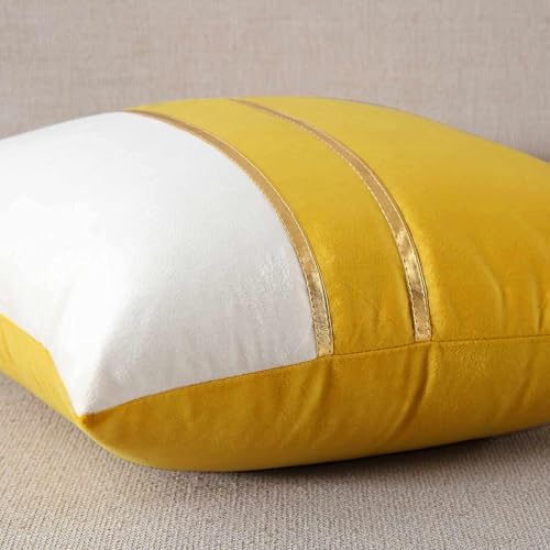 AEROHAVEN™ Set of 2 Premium Velvet with Gold Stripes Decorative Throw Pillow/Cushion Covers with Invisible Zipper - (24 x 24 Inch, Yellow) - Image 2