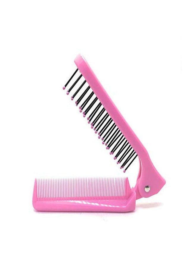 Scarlet Line Compact Travel Friendly Folding Pocket Comb Double Sided Portable Mini Pocket Hair Brush Foldable Pocket Kangi for Hair Styling_Pink - Image 3