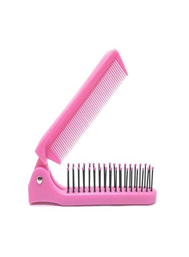 Scarlet Line Compact Travel Friendly Folding Pocket Comb Double Sided Portable Mini Pocket Hair Brush Foldable Pocket Kangi for Hair Styling_Pink - Image 1
