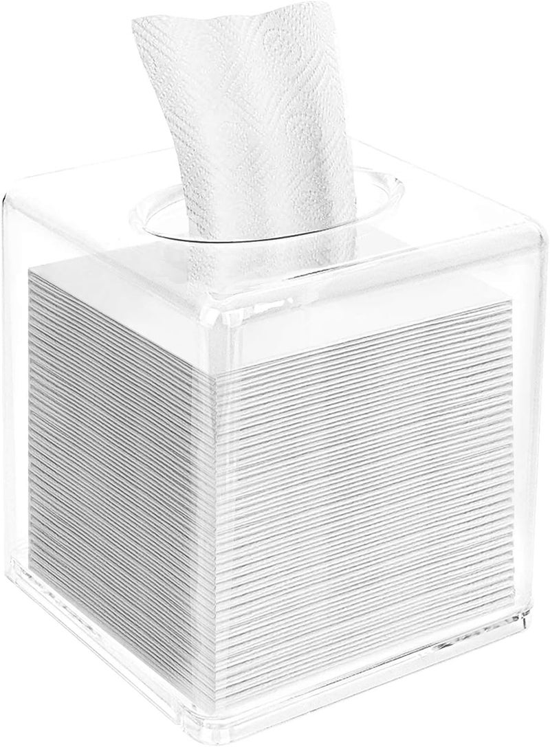 Paghadi Clear Acrylic Tissue Box Cover with Decorative Pattern, 13 cm x 13 cm x 13 cm - Image 1