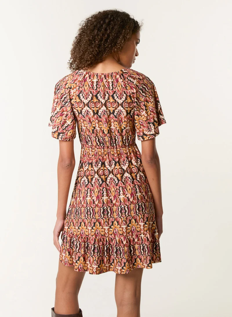 Blue Vanilla Button Through Elastic Waist Mini Dress