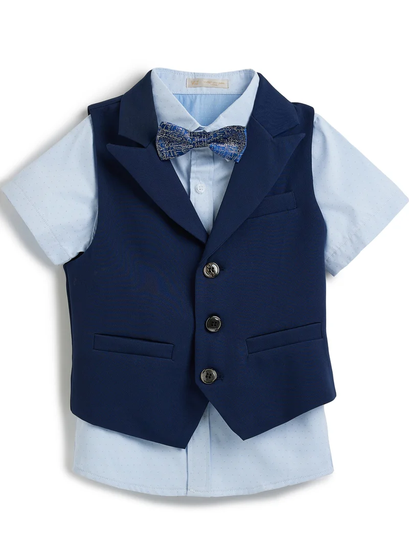 victor and jane Blue Waistcoat And Short Set With Shirt And Bow Tie