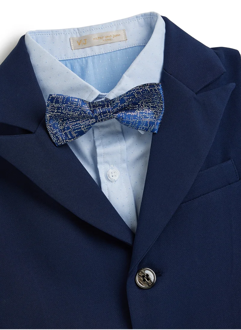 victor and jane Blue Waistcoat And Short Set With Shirt And Bow Tie