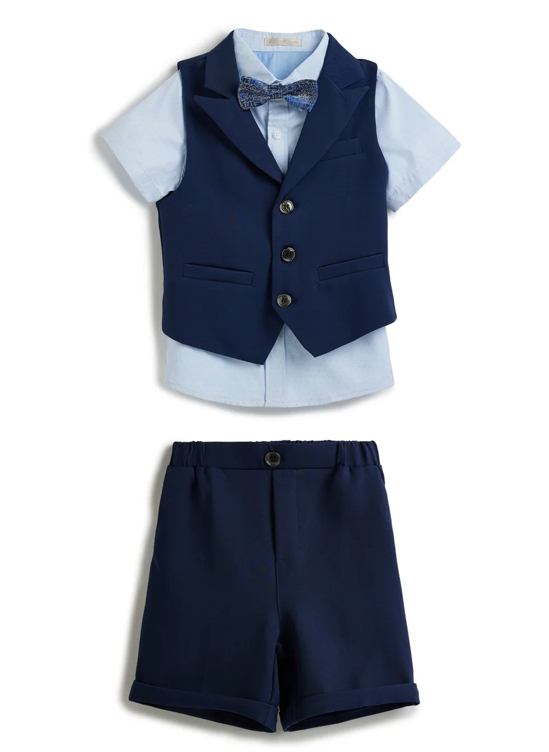 victor and jane Blue Waistcoat And Short Set With Shirt And Bow Tie