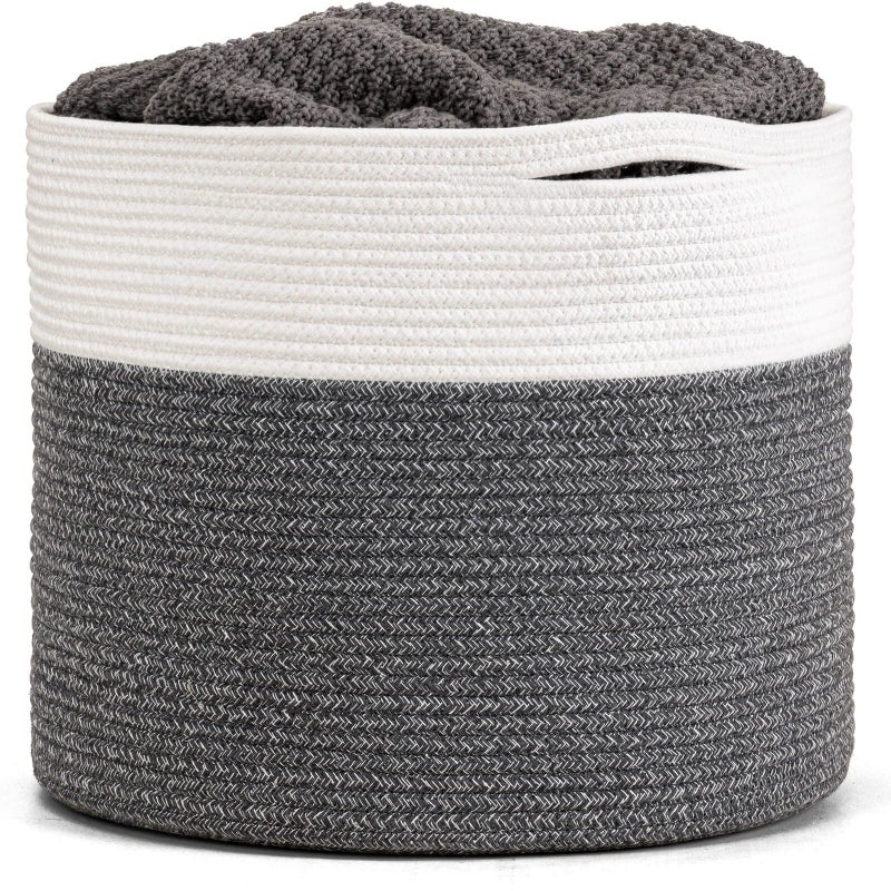Goodpick Large Cotton Rope Basket Blanket Basket Living Room 15.8""X15.8""X13.8"" Baby Toy Storage Woven Storage Gray - Image 1