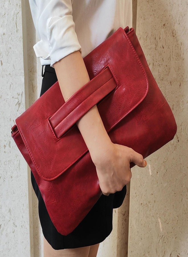 NIGEDU Women Handbags PU Leather Female Clutch Handbag Messenger Bag Large Solid High Capacity (Red) - Image 3