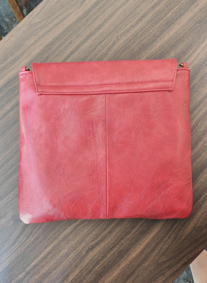 NIGEDU Women Handbags PU Leather Female Clutch Handbag Messenger Bag Large Solid High Capacity (Red) - Image 5