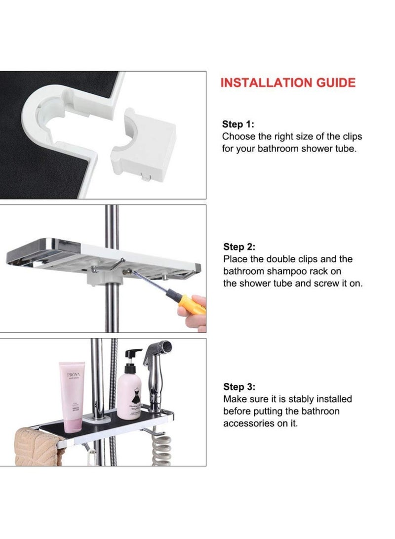 ABS Bathroom Shelf Rack Shower Caddy Wall Mount Holder No Drilling Shower Organiser for Shampoo Soap with 19-25mm Rail and Double Hook for 19mm-25mm Shower Rail Black - Image 5