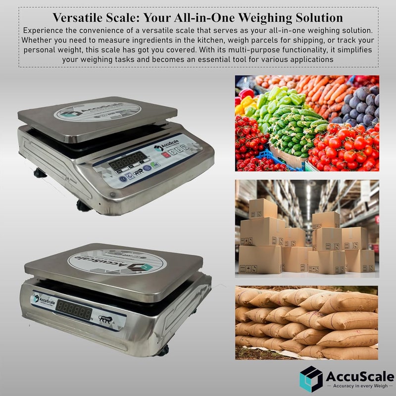 AccuScale ميزان دقيق AccuScale AS01 سعة 30 كجم × 2 جرام دقة من الفولاذ المقاوم للصدأ مع شاشة رقمية خضراء أمامية وخلفية 10x12 بوصة مع بطارية احتياطية لمدة 40 ساعة - Image 4