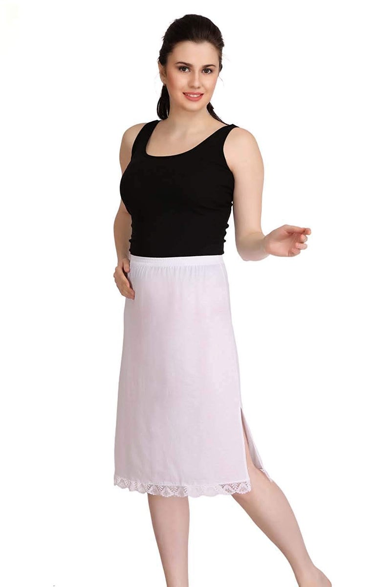 Splash Cotton Rich Regular Skirt Slip for Women - Knee Length - White+Beige - L - Image 4