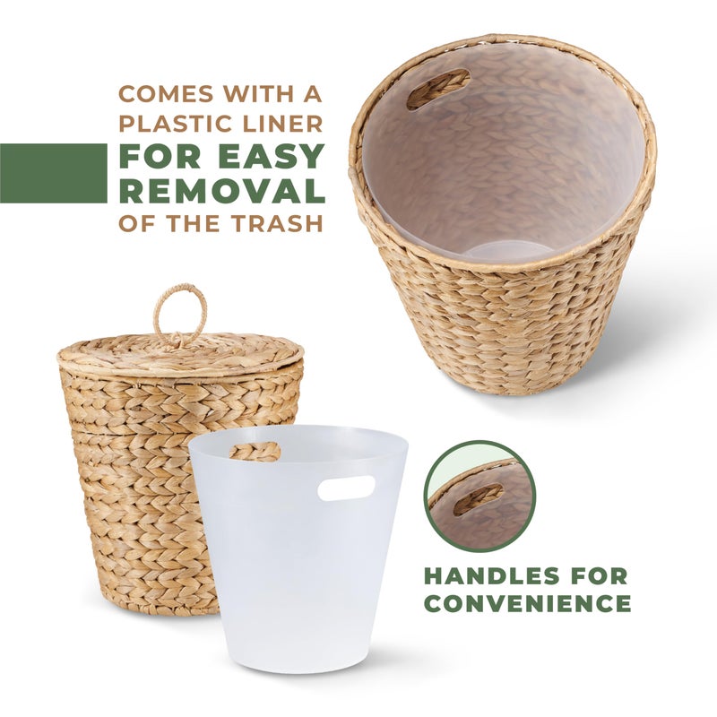 84ECO 3 Gallon Wicker Trash Can with Lid and Liner - Rattan Trash Can - Wicker Waste Basket for Bathroom, Bedroom, Kitchen, Living Room - Image 2