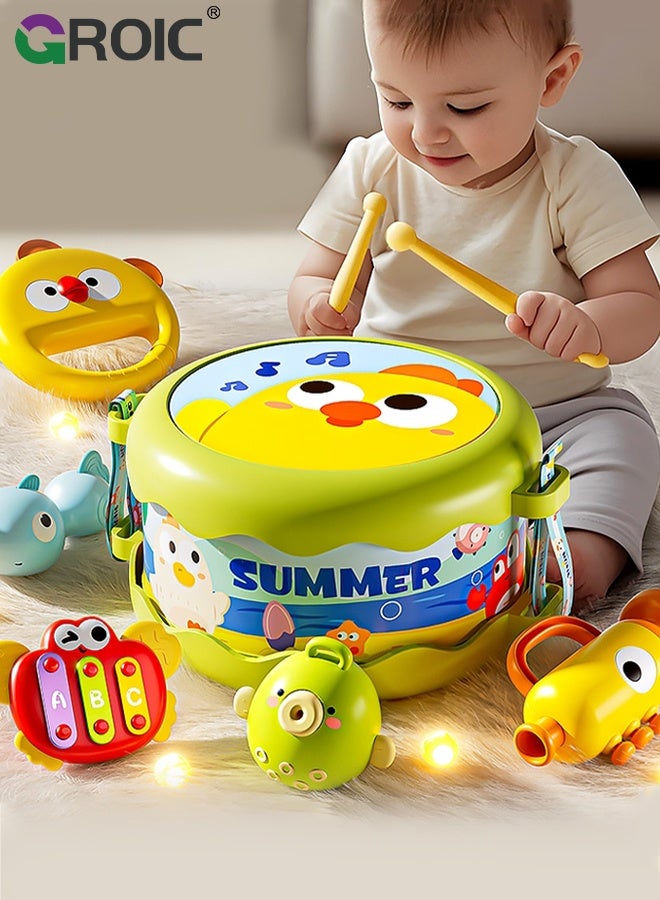 GROIC Toddler Musical Instruments,Baby Toys 5-Piece Set , Infant Rattle Hand Drum Early Education Kit for 0-12 Months,Green Waist Drum,Sensory Development, Boys and Girls ,Preschool Educational 3+ - Image 1