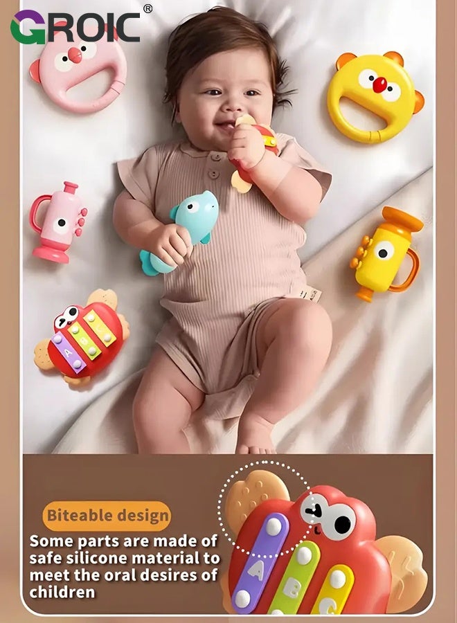 GROIC Toddler Musical Instruments,Baby Toys 5-Piece Set , Infant Rattle Hand Drum Early Education Kit for 0-12 Months,Green Waist Drum,Sensory Development, Boys and Girls ,Preschool Educational 3+ - Image 4