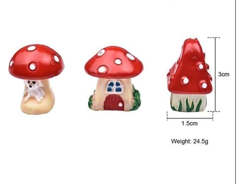 Krisah Pack of 3 Miniature Doll House Accessories Mushroom Huts Resin For DIY Fairy Garden Dollhouse Decor Landscaping Decor,Multicolour - Image 2