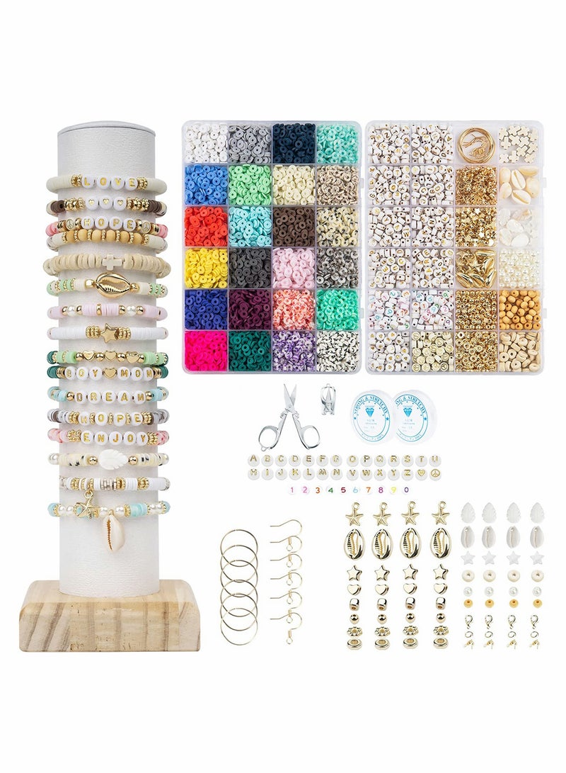SYOSI 7200 Pcs Clay Beads Bracelet Making Kit 24 Colors Polymer Clay Beads for Bracelet Making Jewelry Making kit with Gift Pack Bracelet Making Kit for Adults Heishi Disc Beads - Image 1