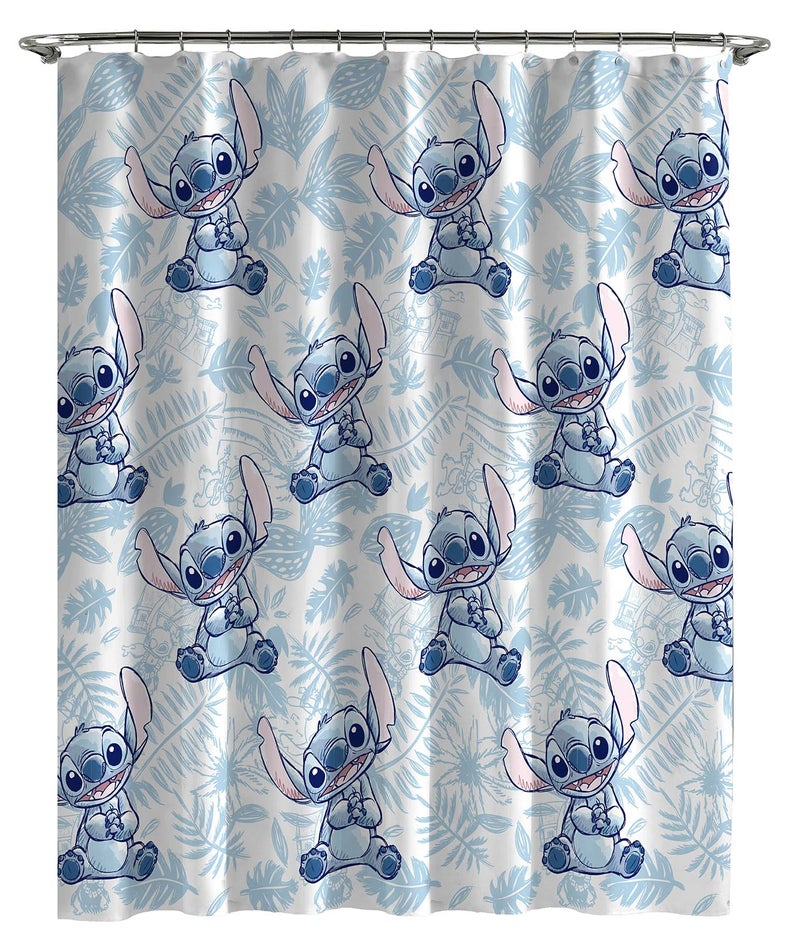 Jay Franco Disney Lilo & Stitch Sunglasses & Surf Kids Fabric Shower Curtain, Featuring Stitch, 70 x 72 inches, Hooks and Rod not Included - Image 1