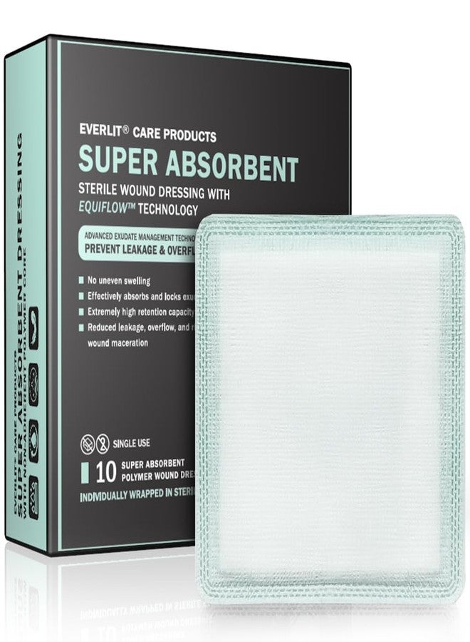 EVERLIT CARE EquiFlow Super Absorbent Dressing for Heavily Exuding Wound | Fast-Absorbing Non-Adhesive Polymer Dressing with Nonstick Gauze Pad | High Absorption & Retention | Pack of 10 (4" x 4" - Image 1