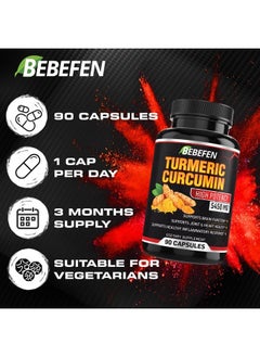 Turmeric Curcumin Capsules - 95% Curcuminoids 5450mg Formula Pills with Black Pepper Extract - 90 Capsules Turmeric Supplement for Joint, Healthy Inflammatory & Immune Support - 3 Month Supply