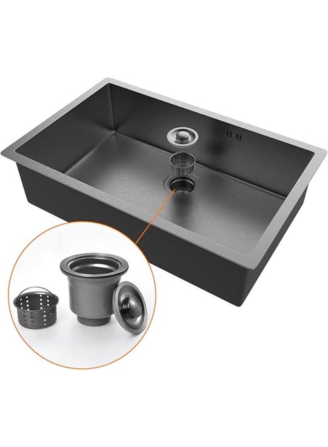 TASVORA Kitchen Sink | 70x44X19cm Stainless Steel | Under Countertop Sink | Undermount Single Bowl | Built-in Drain Filter | Rust Resistant | Modern Kitchen Sink UAE - Image 3