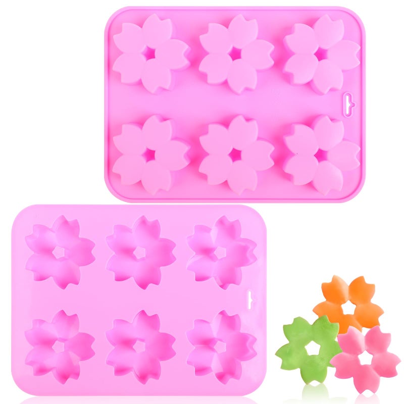 EORTA 2 Pack Sakura Flower Silicone Soap Molds 6 Cavity Ice Cube Tray by EORTA for Mousse Chocolate Jelly Dessert Candy Pastry DIY Craft Valentine Day Pink 