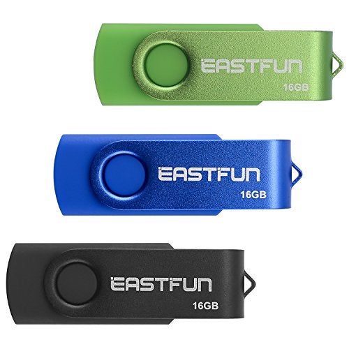 EASTFUN 3 Pcs 16GB USB 2.0 Flash Drive Fold Storage Memory Stick Thumb Drive Swivel Design, Mix Colors (Black Blue Green) - Image 1